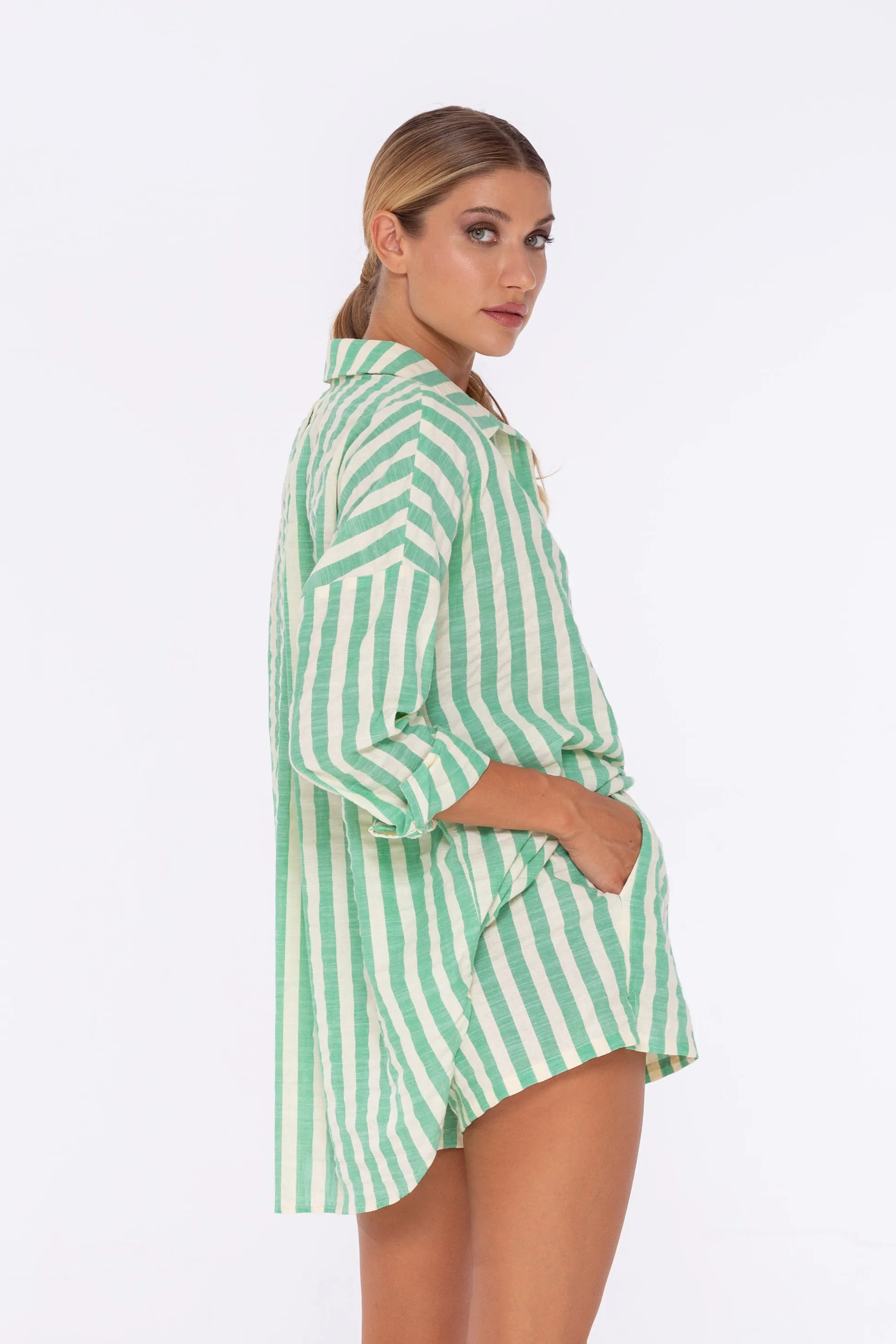 Defiant Shirt - Island Green/Ivory Stripe