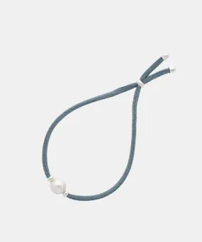 Denim Blue Elastic Bracelet for Women with Organic Pearl, 8mm Round White Pearl, Adjustable 7.8 Length, Sifnos Collection