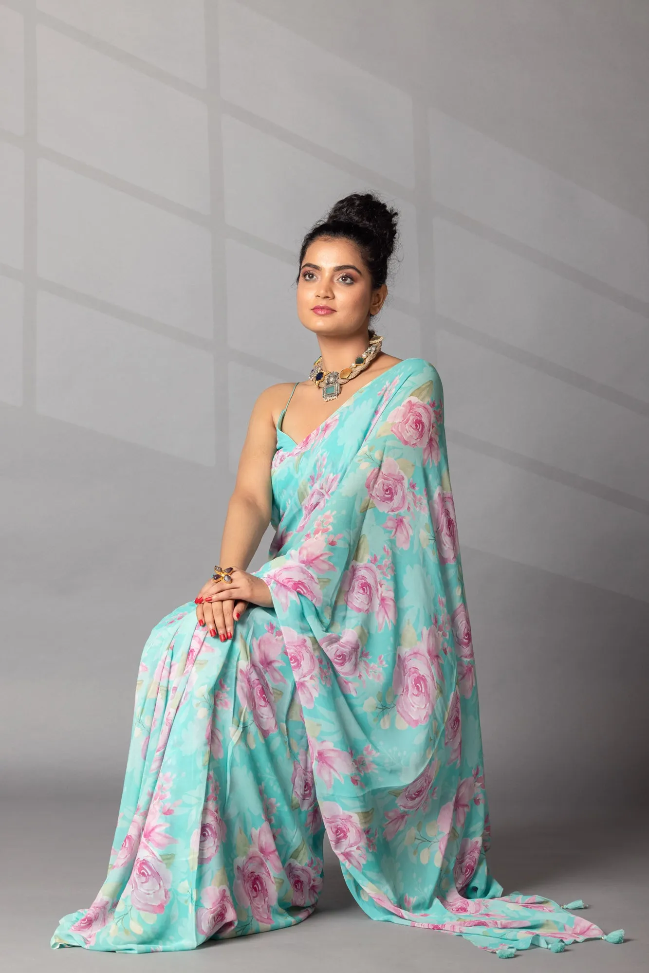 Digital Floral Printed Georgette Saree