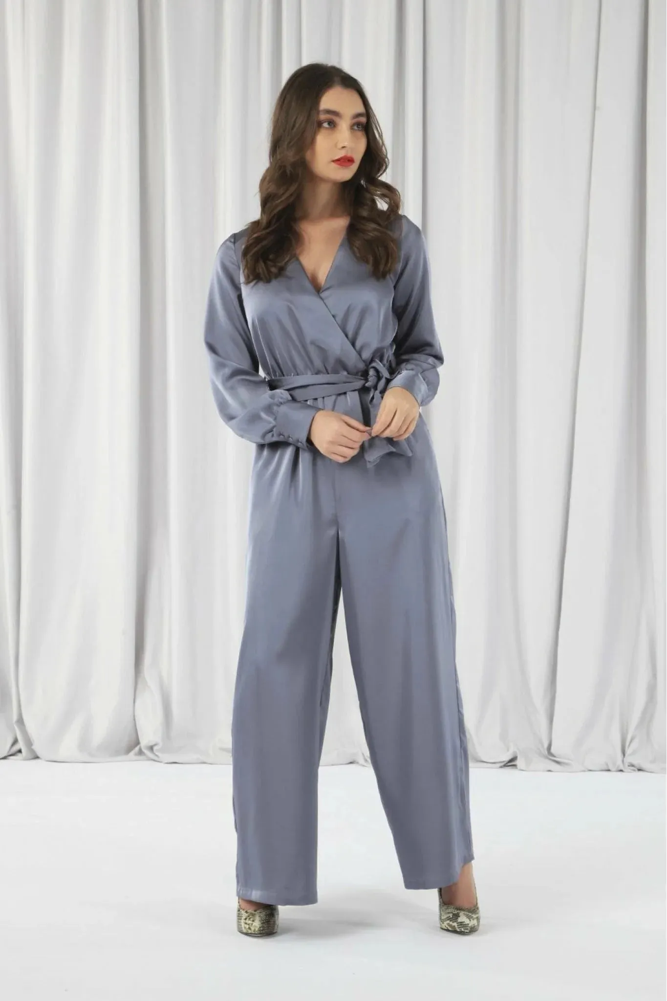 Double Second Lux Satin Wrap Jumpsuit