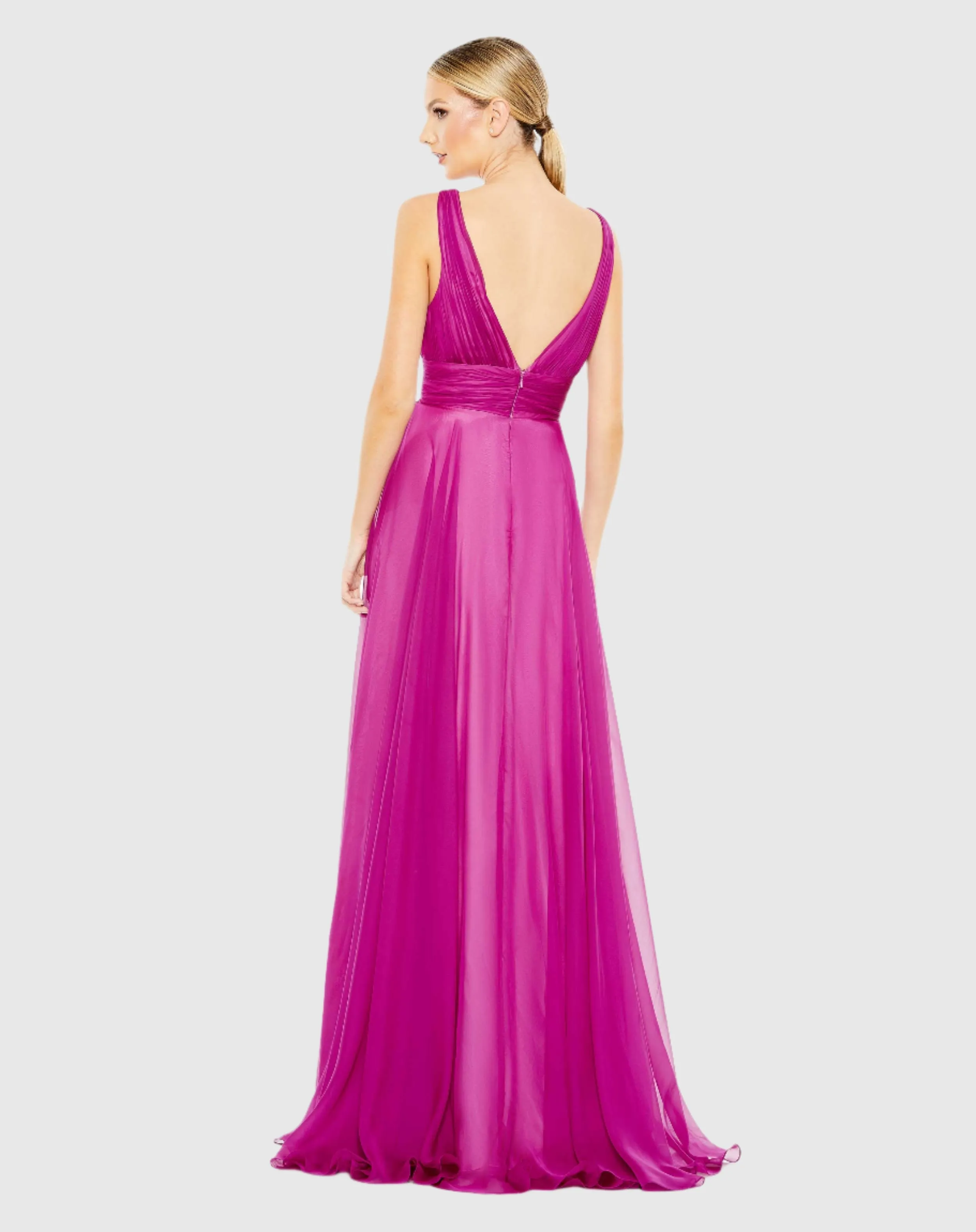 Draped Sleeveless V Neck Flowy Gown