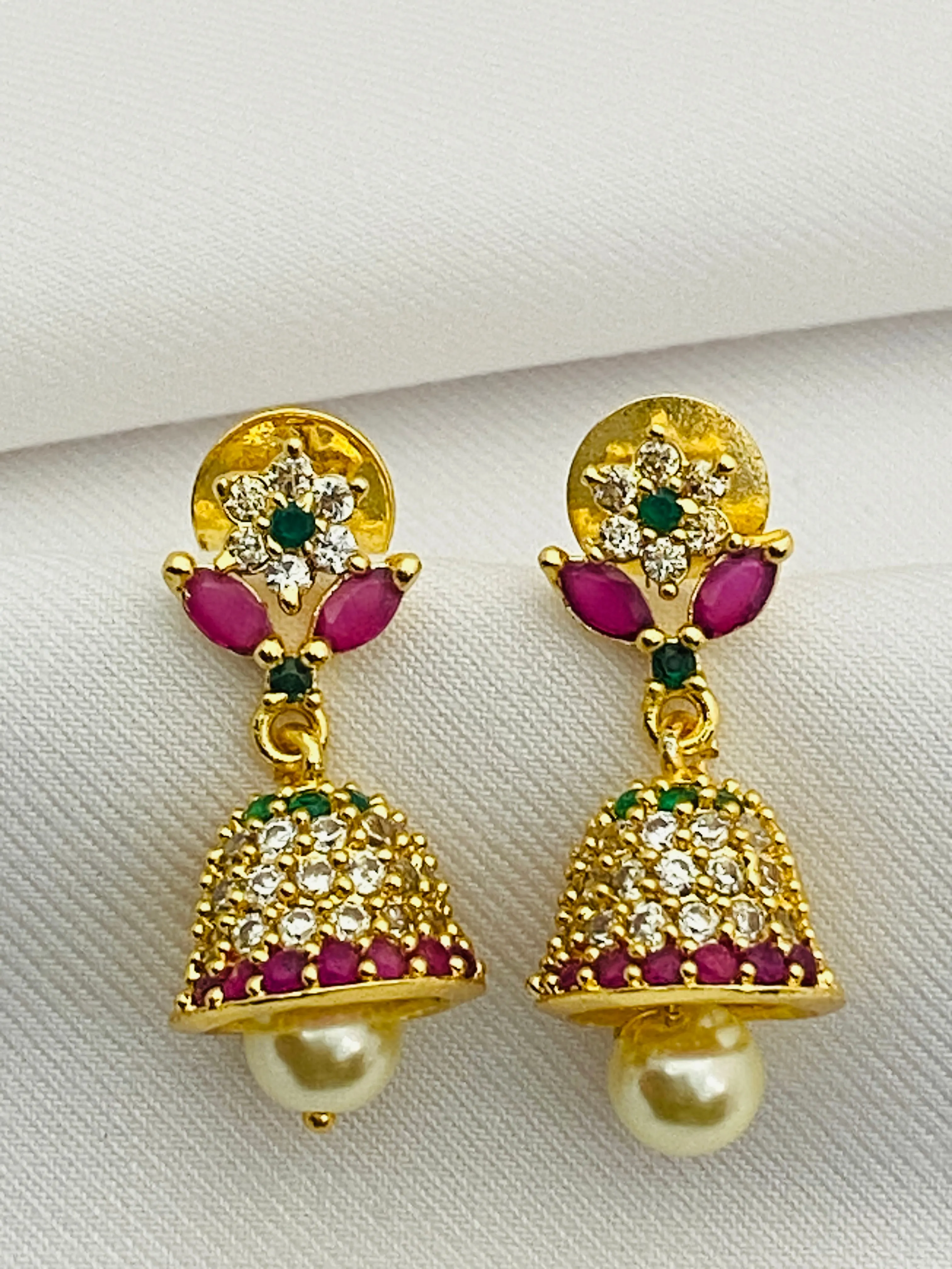 Elegant Multi Color Gold Plated Jhumka With Pearl Set Earrings