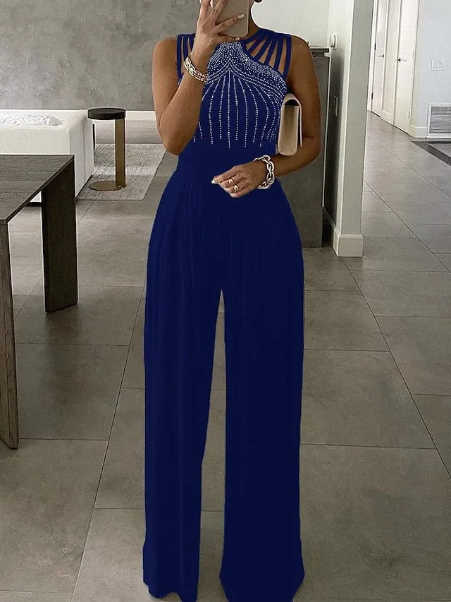 Elegant One Shoulder Wide Leg Jumpsuit for Women in Blue, Black, and Wine - Perfect for Parties and Proms