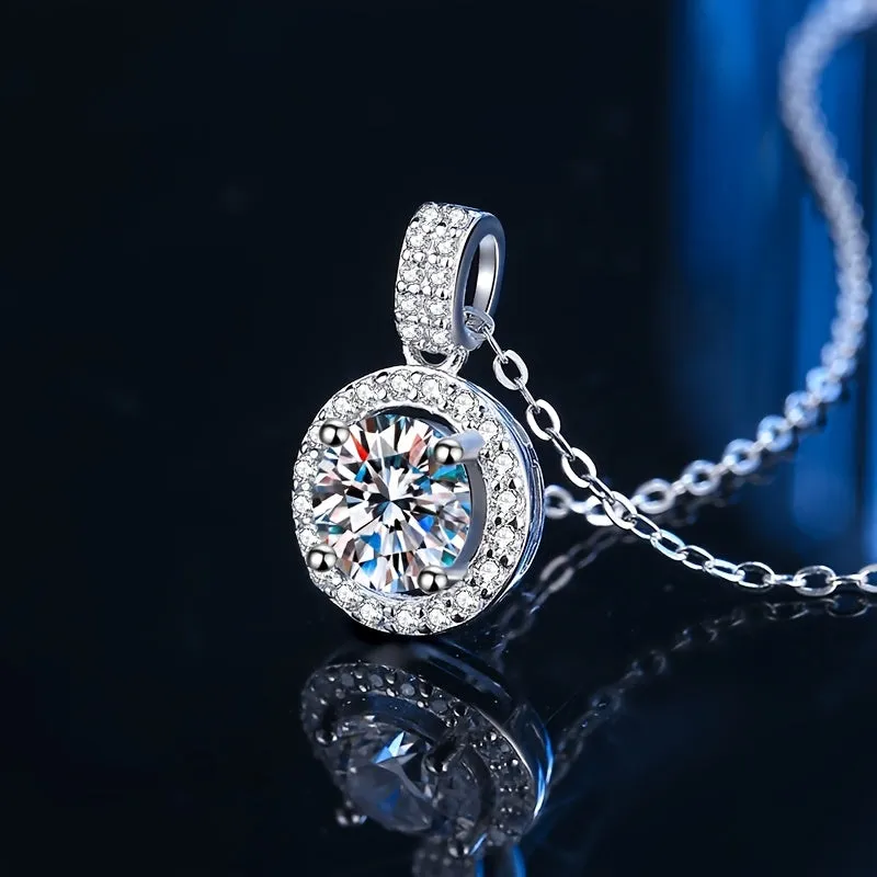 Elegant Round Moissanite Pendant Necklace - Perfect Bridal Jewelry Gift for Women and Girls