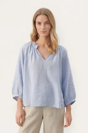 ELODY LINEN BLOUSE (HEATHER BLUE) - PART TWO