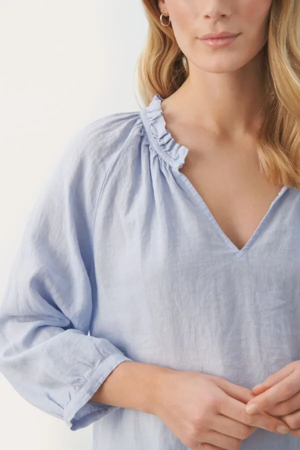 ELODY LINEN BLOUSE (HEATHER BLUE) - PART TWO