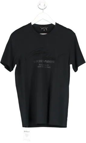 Emporio Armani Black Embroidered Signature Logo T-shirt UK M