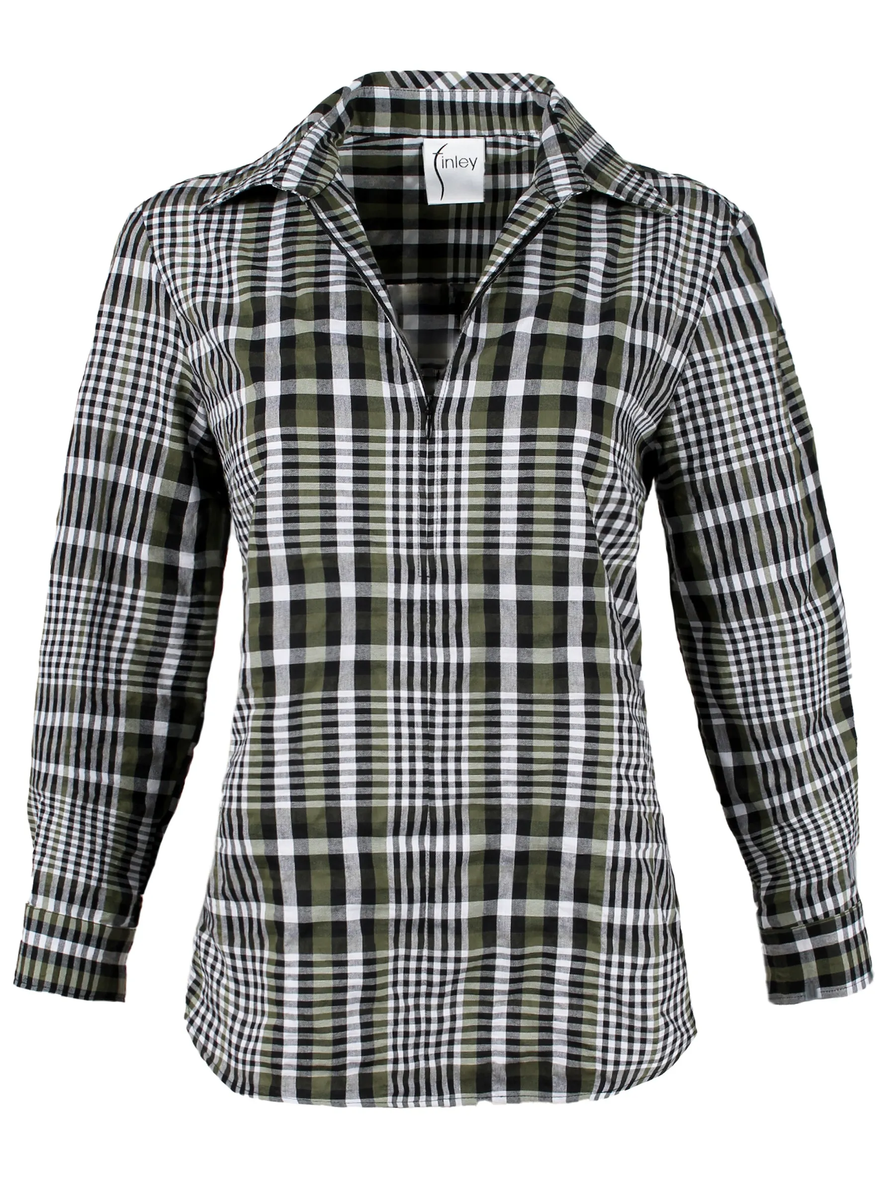 Endora Long Sleeve 1/2 Zip Shirt Crushed Evergreen Plaid