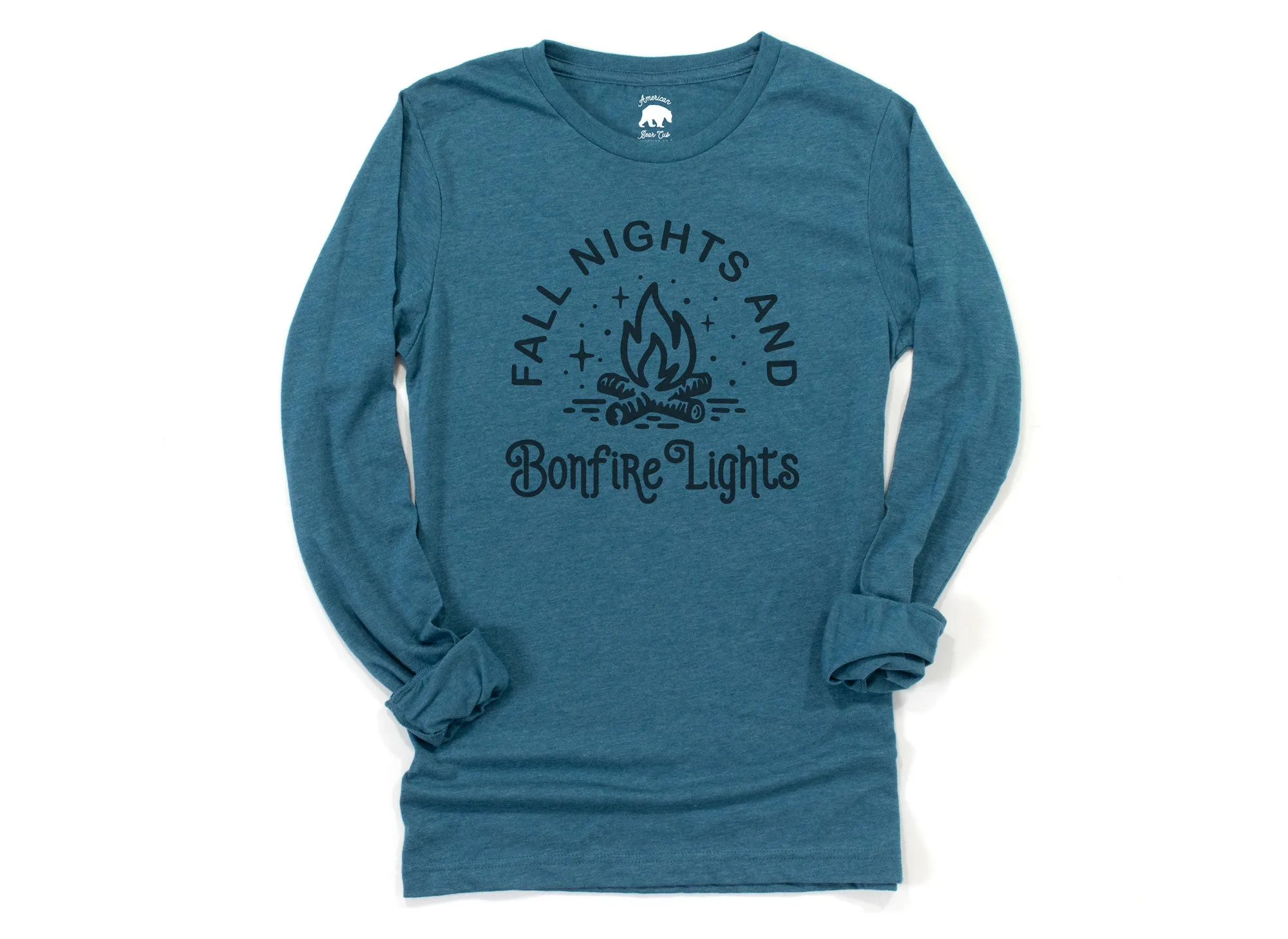 Fall Nights and Bonfire Lights Long Sleeve Shirts - light or dark artwork