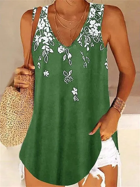 Floral Print Sleeveless V-Neck Women's Tank Top