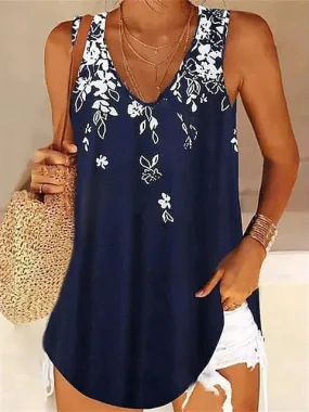 Floral Print Sleeveless V-Neck Women's Tank Top