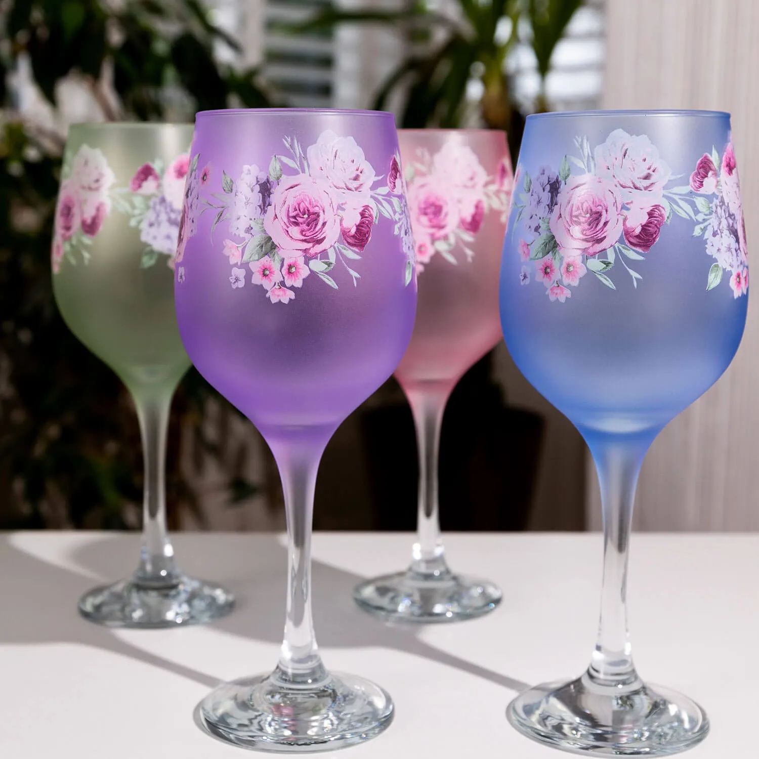 Floral Wine Glasses Set of 4