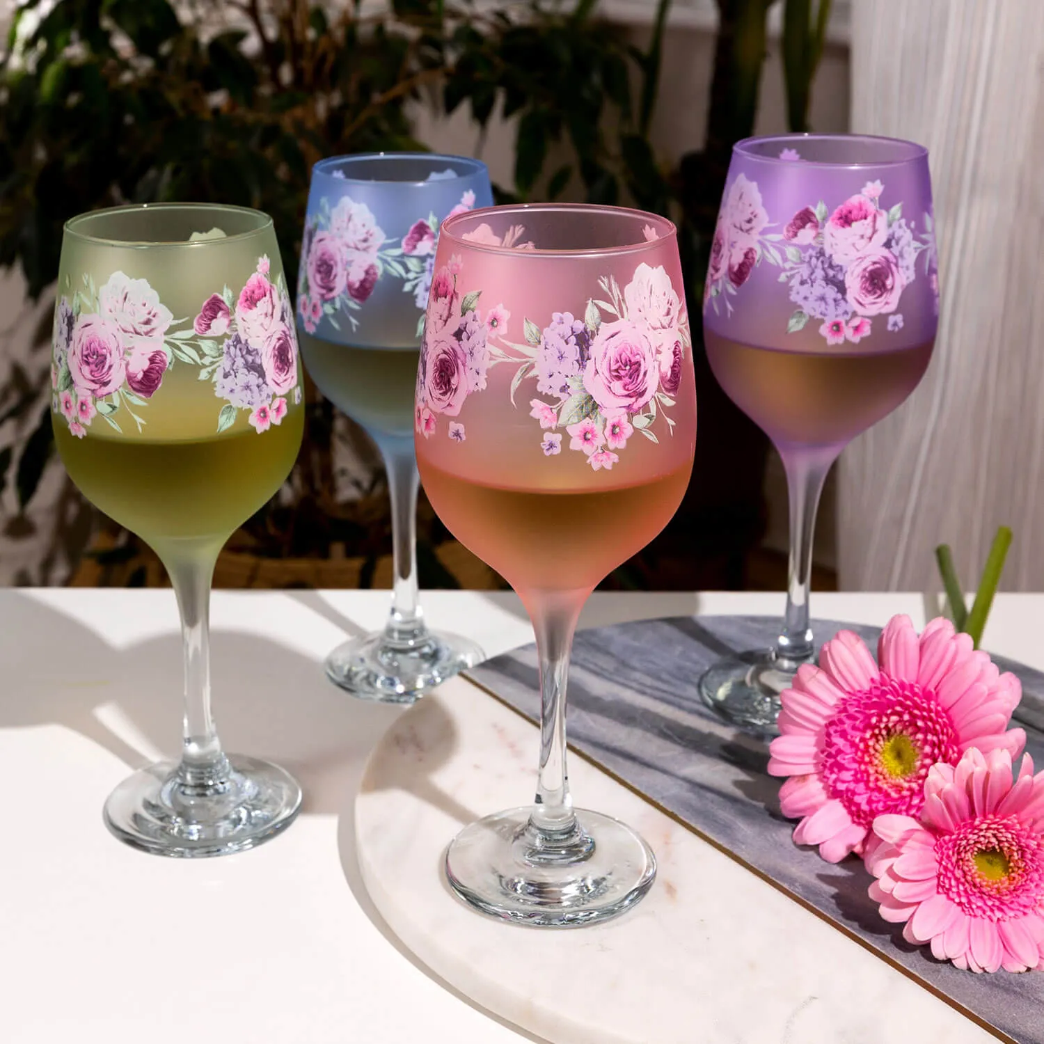 Floral Wine Glasses Set of 4