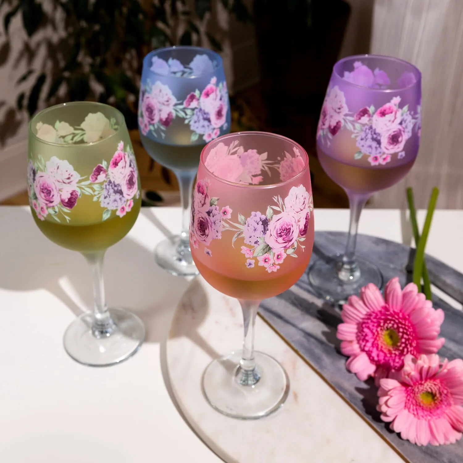 Floral Wine Glasses Set of 4