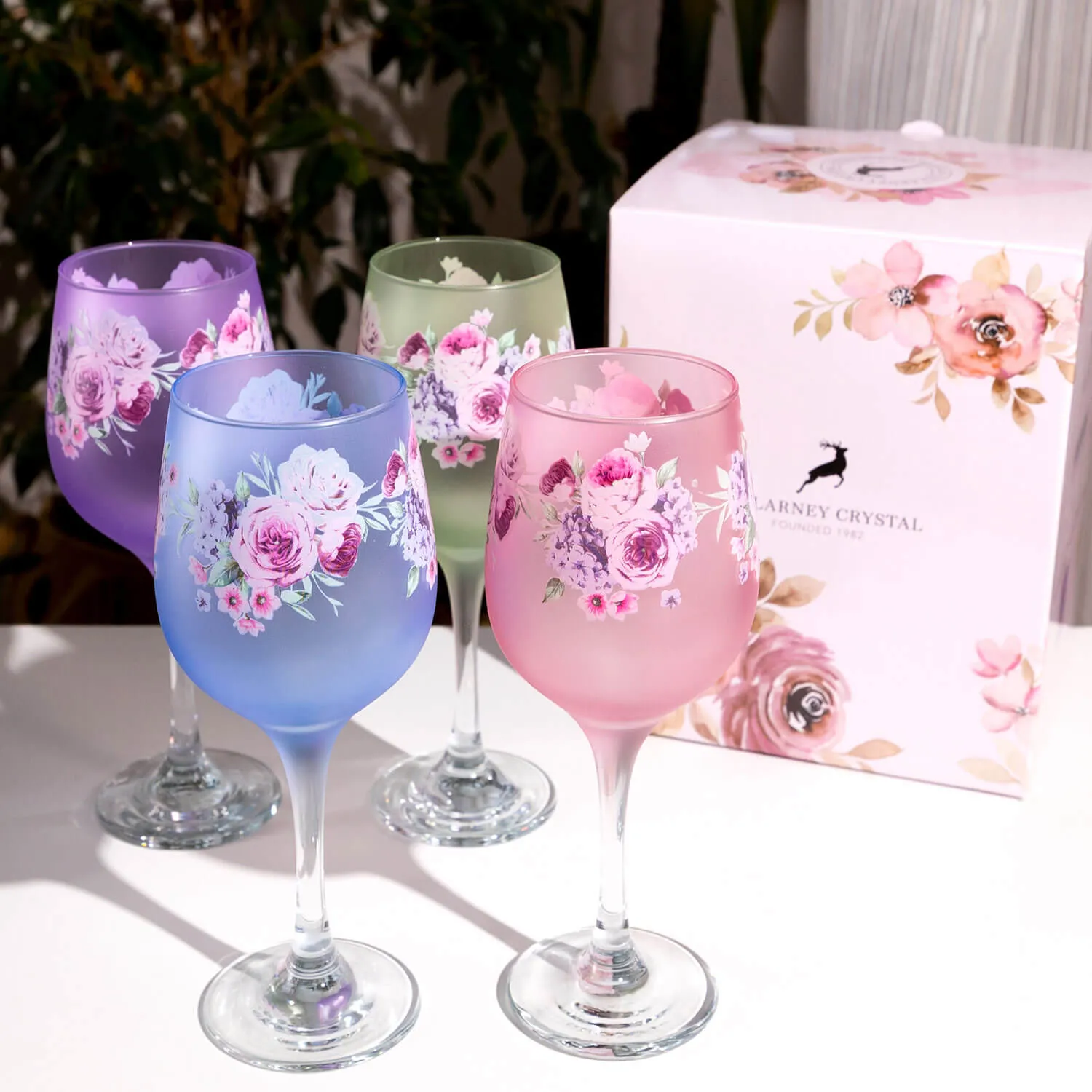 Floral Wine Glasses Set of 4