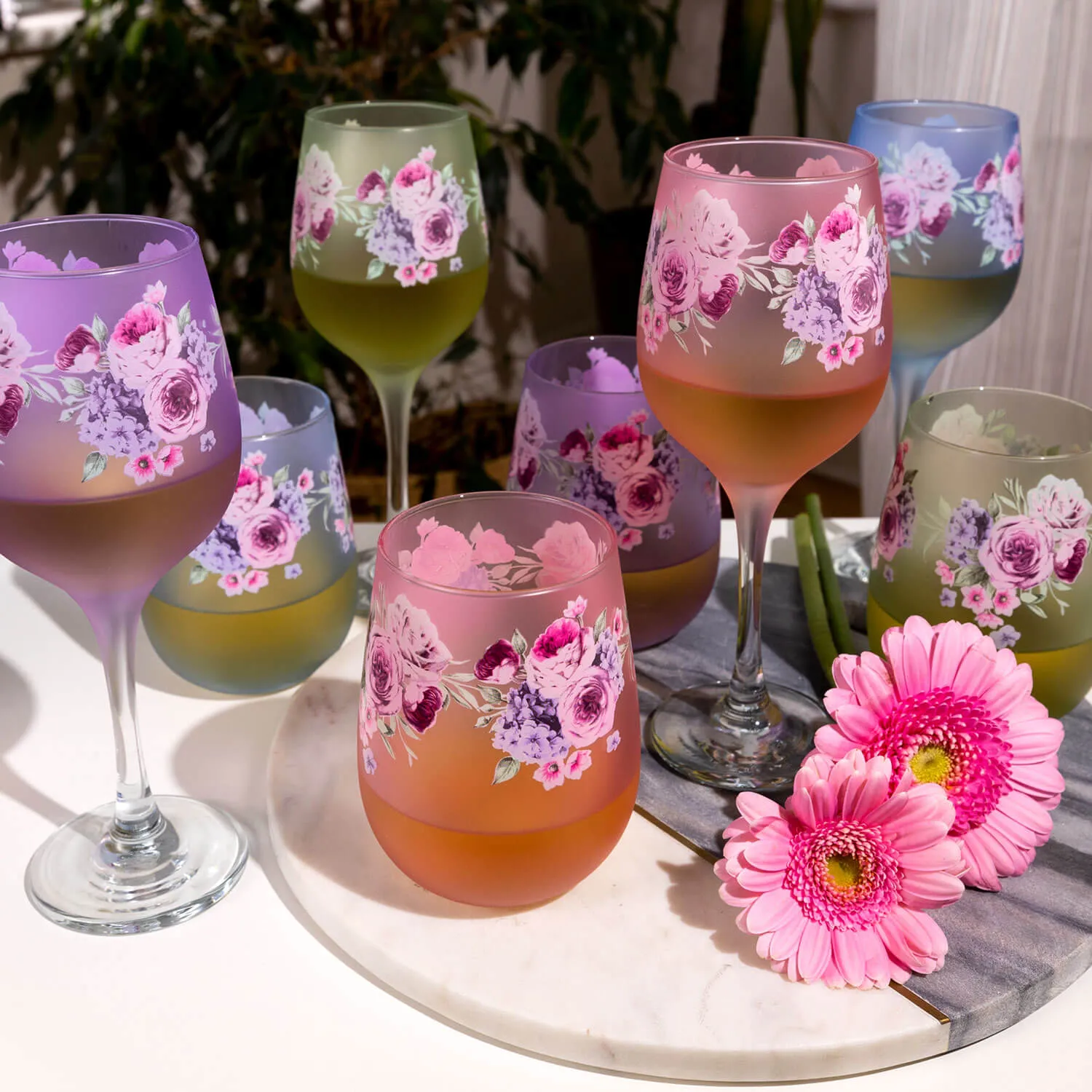 Floral Wine Glasses Set of 4