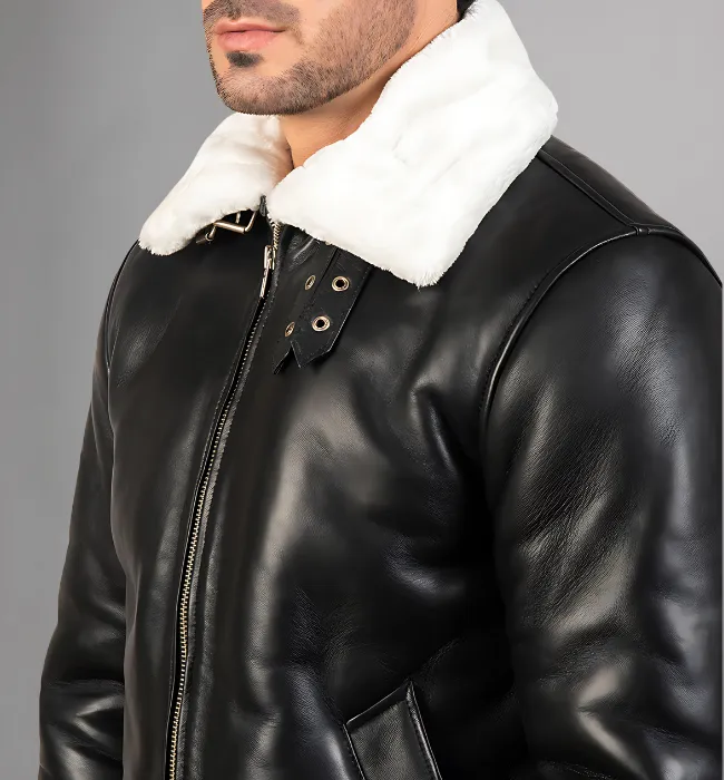 Francis B-3 Black Leather Bomber Jacket