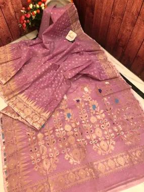 French Rose Color Jamdani Saree with meenakari Buti Work