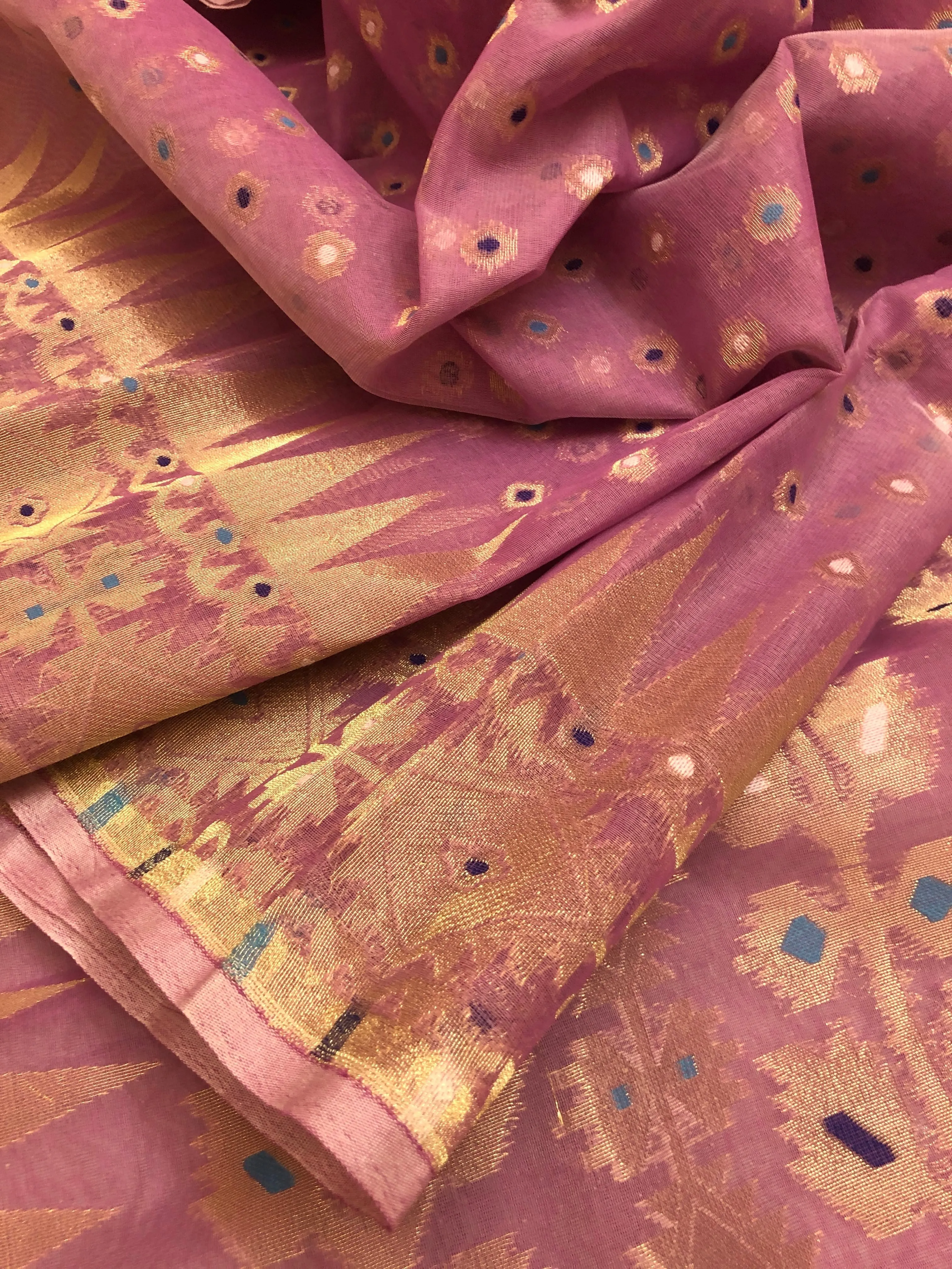 French Rose Color Jamdani Saree with meenakari Buti Work