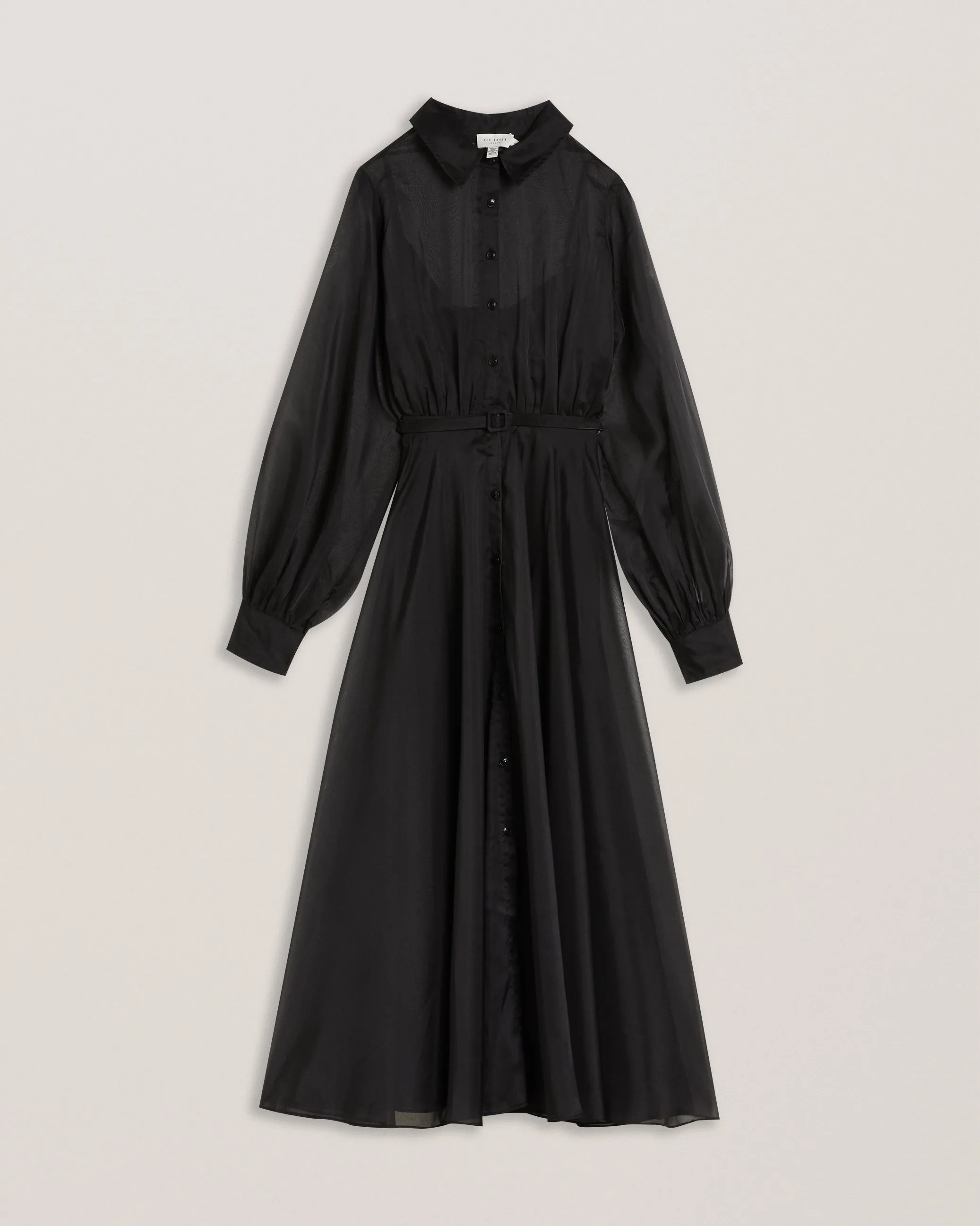 Gibara Sheer Organza Shirt Maxi Dress Black