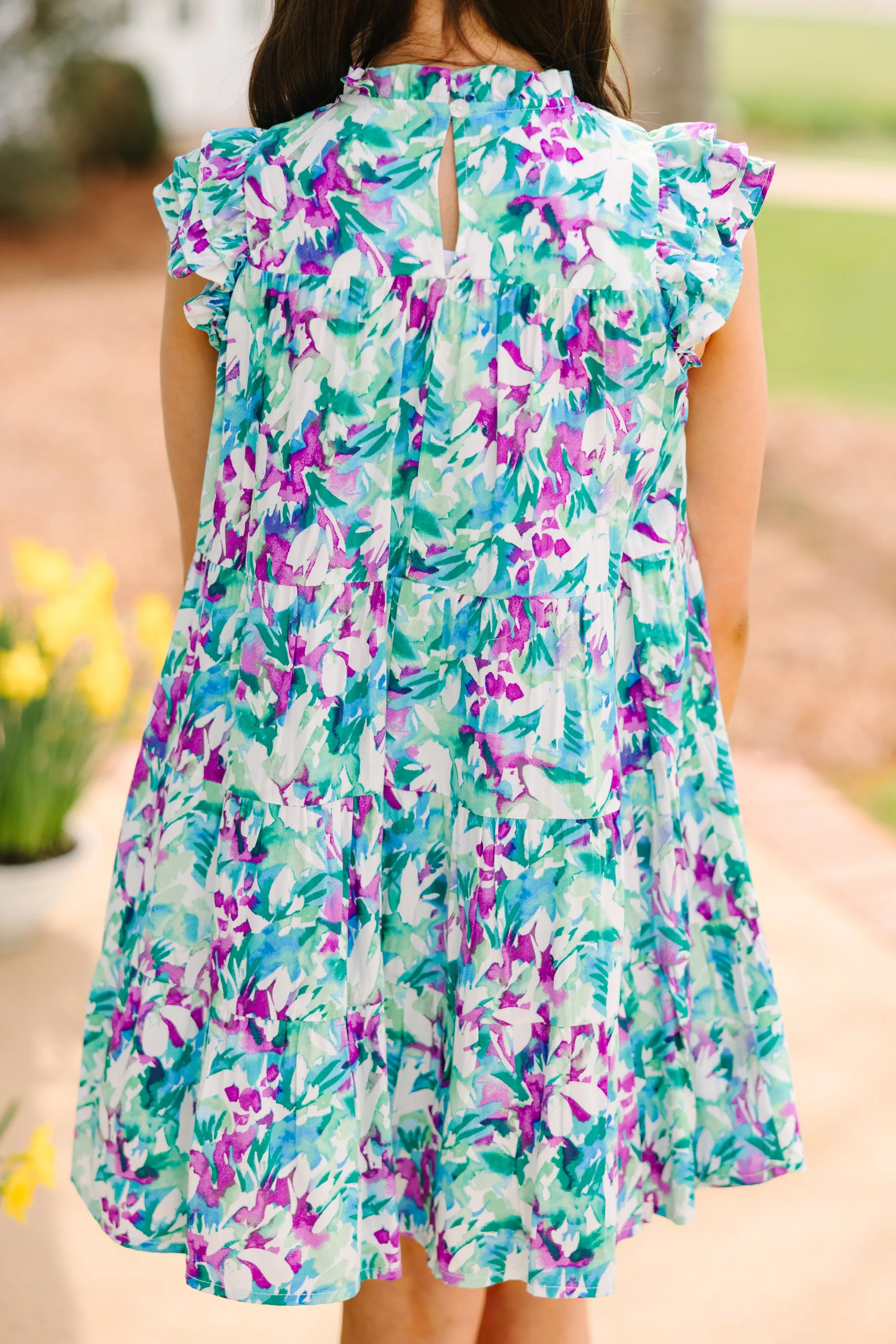 Girls: All About You Aqua Blue Floral Ruffled Dress