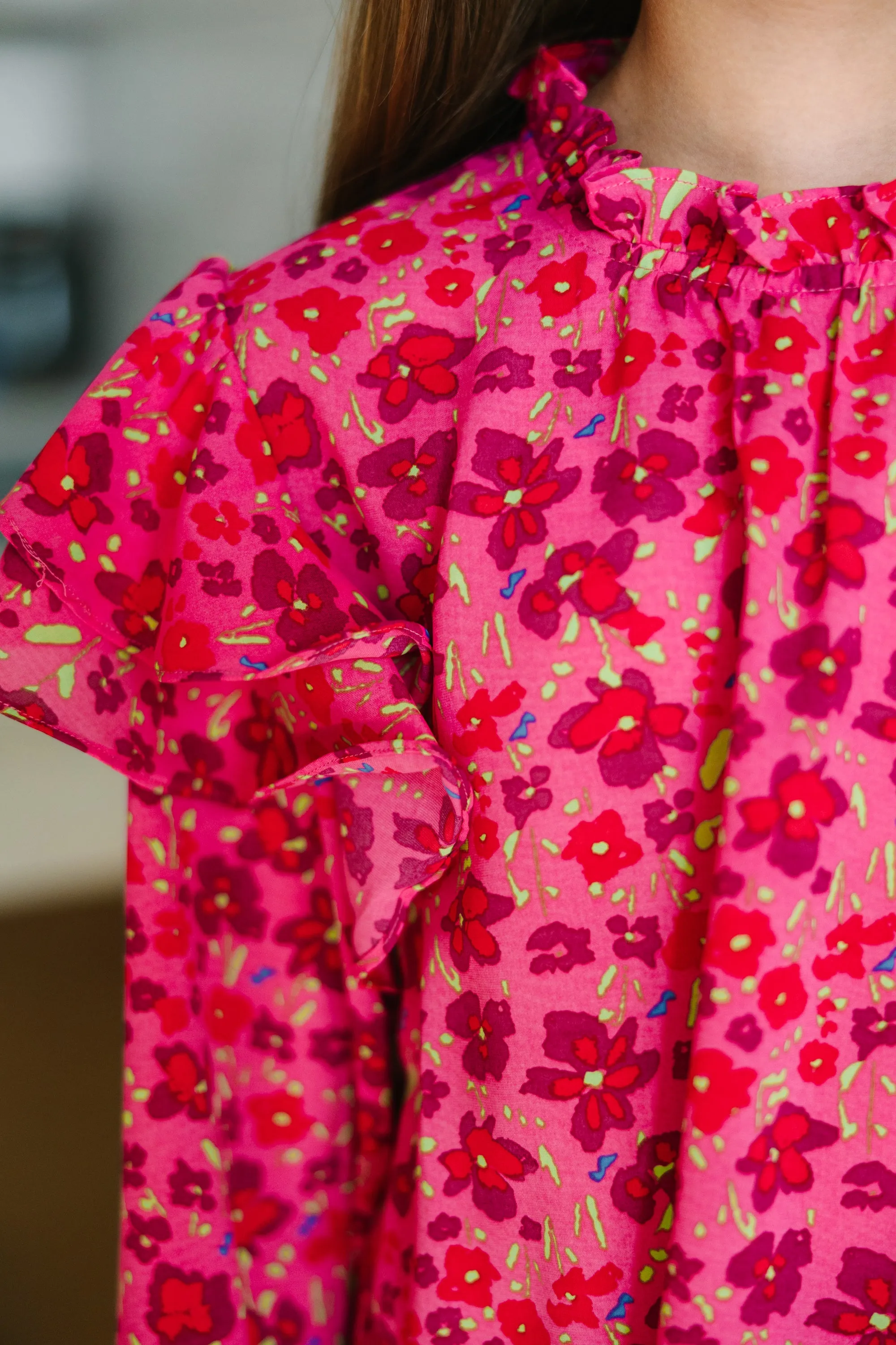 Girls: On My Heart Pink Floral Blouse