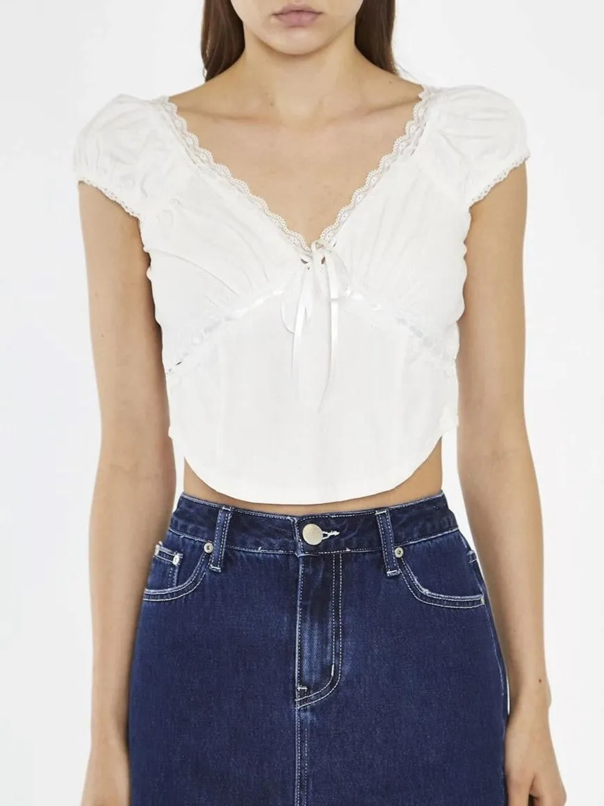 GLAMOROUS Lace Trim Crop Blouse