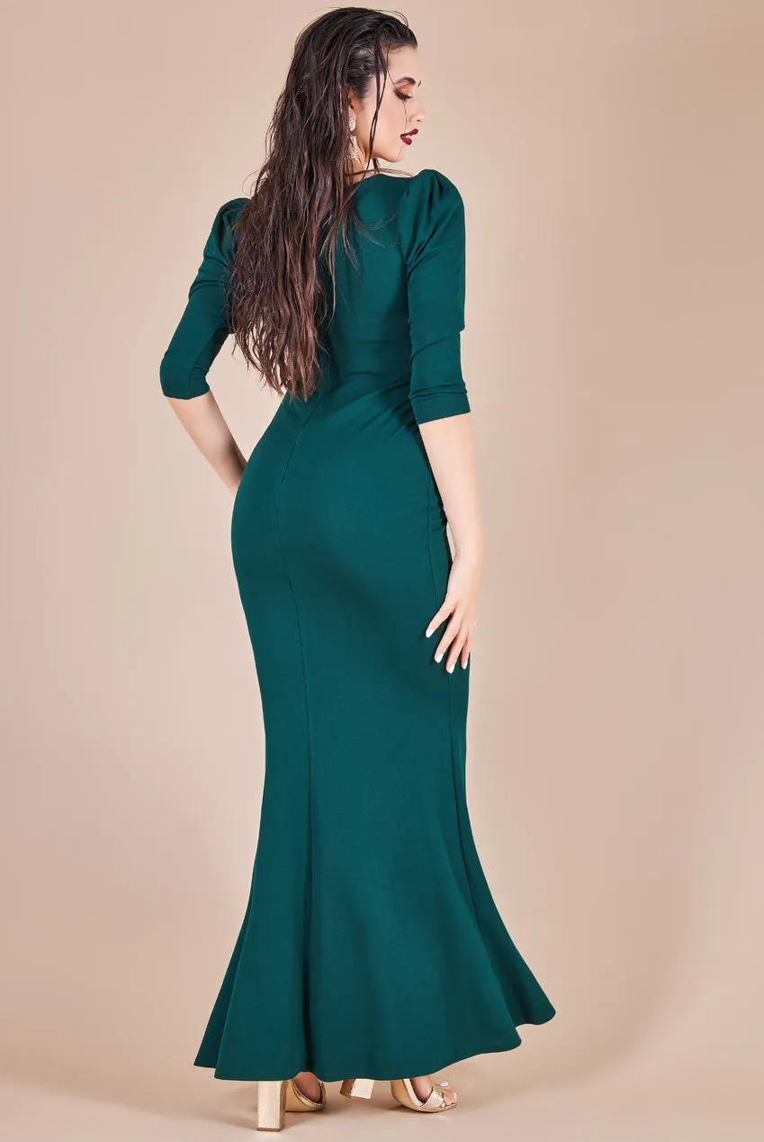 Goddiva Front Wrap Pleated Scuba Maxi Dress