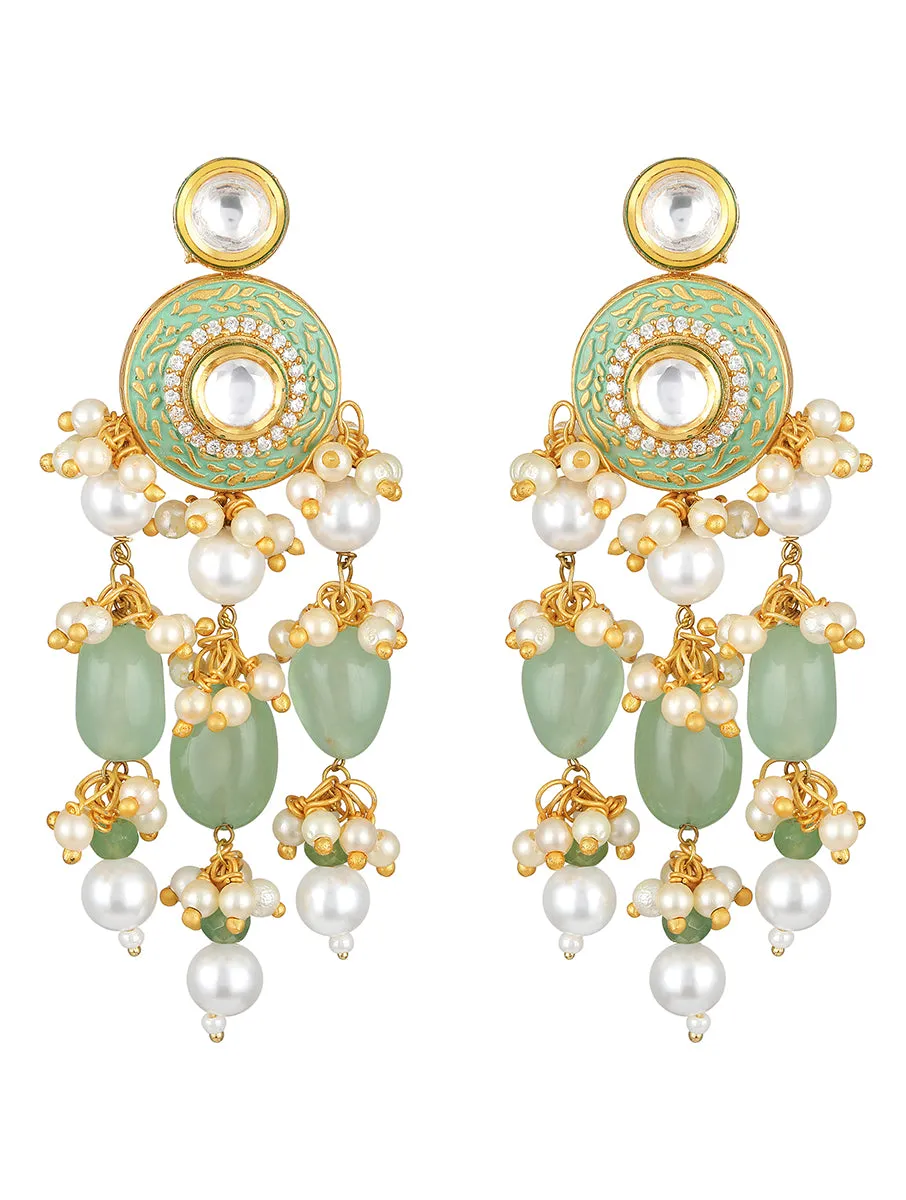 Golden and Mint Green Kundan Polki Earrings