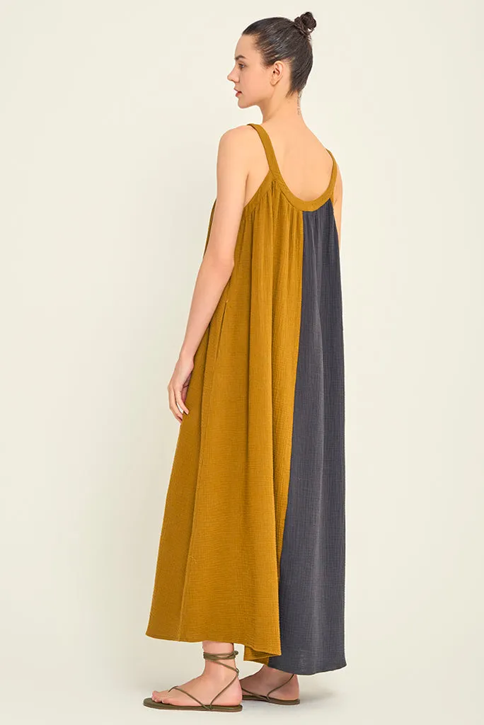 GRADE AND GATHER TWO TONE MAXI DRESS