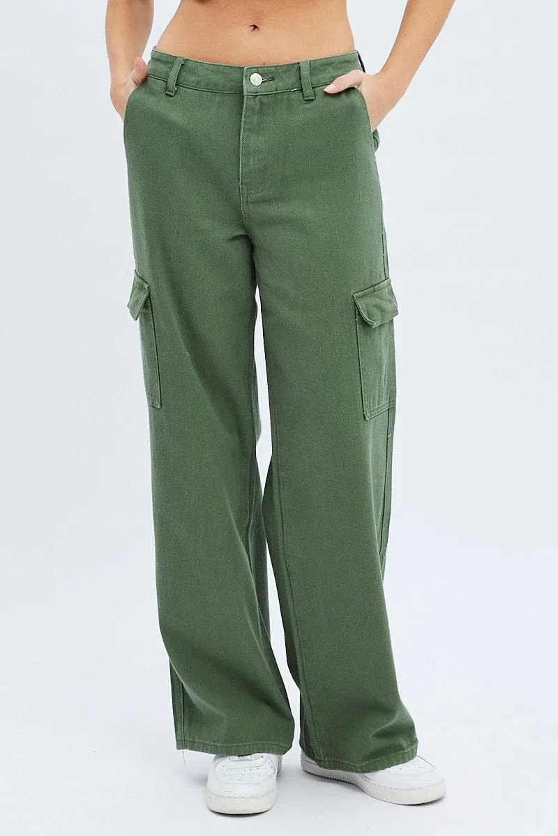 Green Cargo Denim Jeans High rise