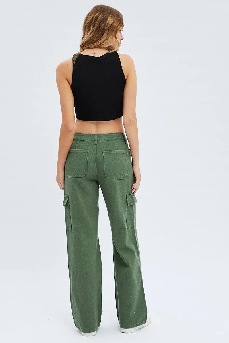 Green Cargo Denim Jeans High rise