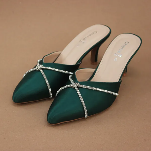 Green Fancy Heel Slippers for Women