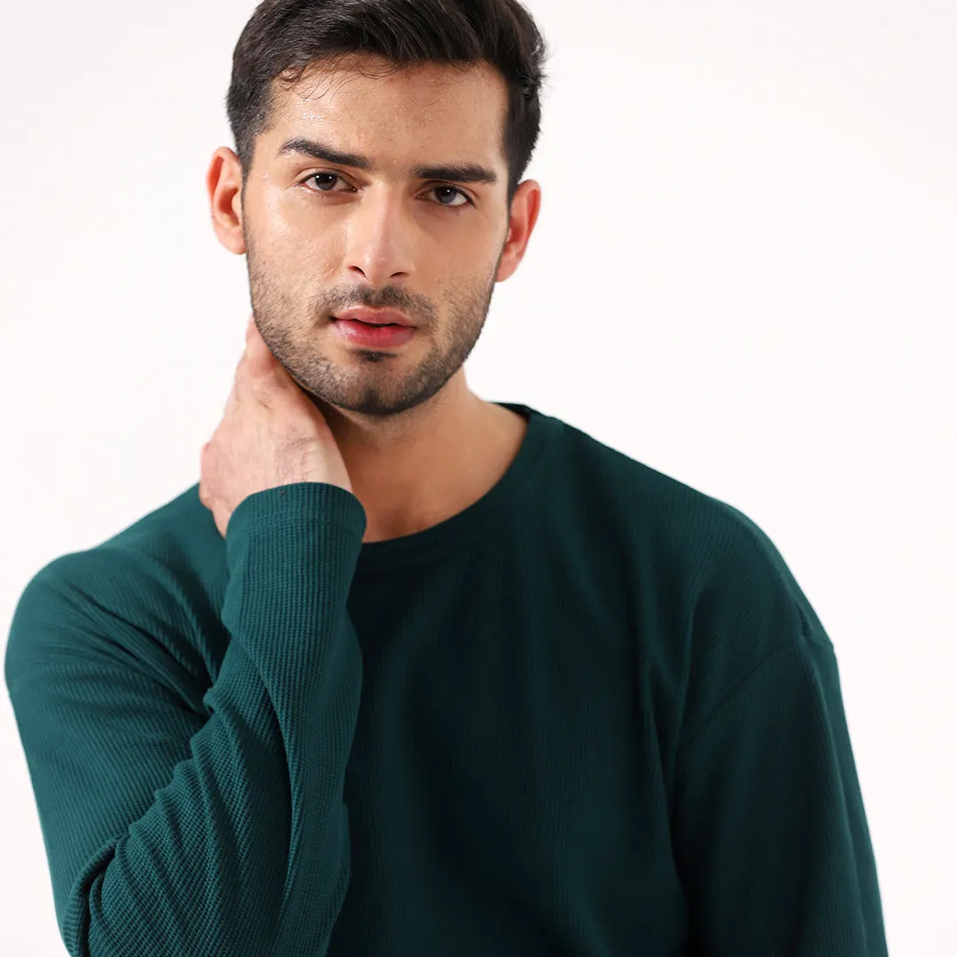 Green Long Sleeve Waffle T-Shirt