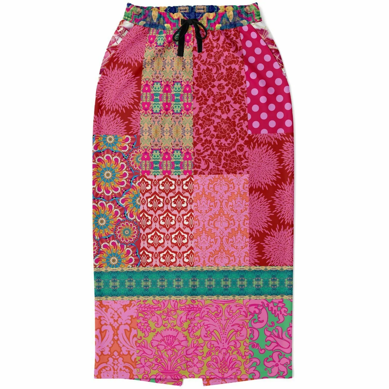 Gypsy Beat Pink Indian Floral Eco-Poly Long Pocket Skirt