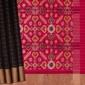 Handwoven Black with Pink Soft Silk Saree - 1980T008688DSC