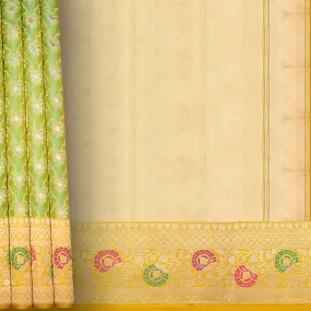 Handwoven Green and Yellow Shot Banarasi Silk Saree - 1412T004633DSC