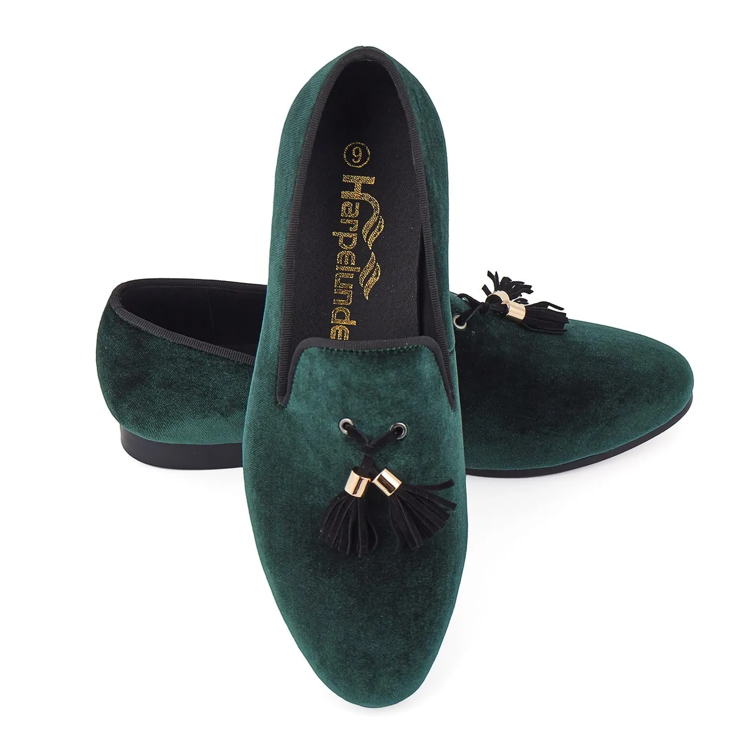 Harpelunde Men Shoes Green Slip-On Velvet Loafers