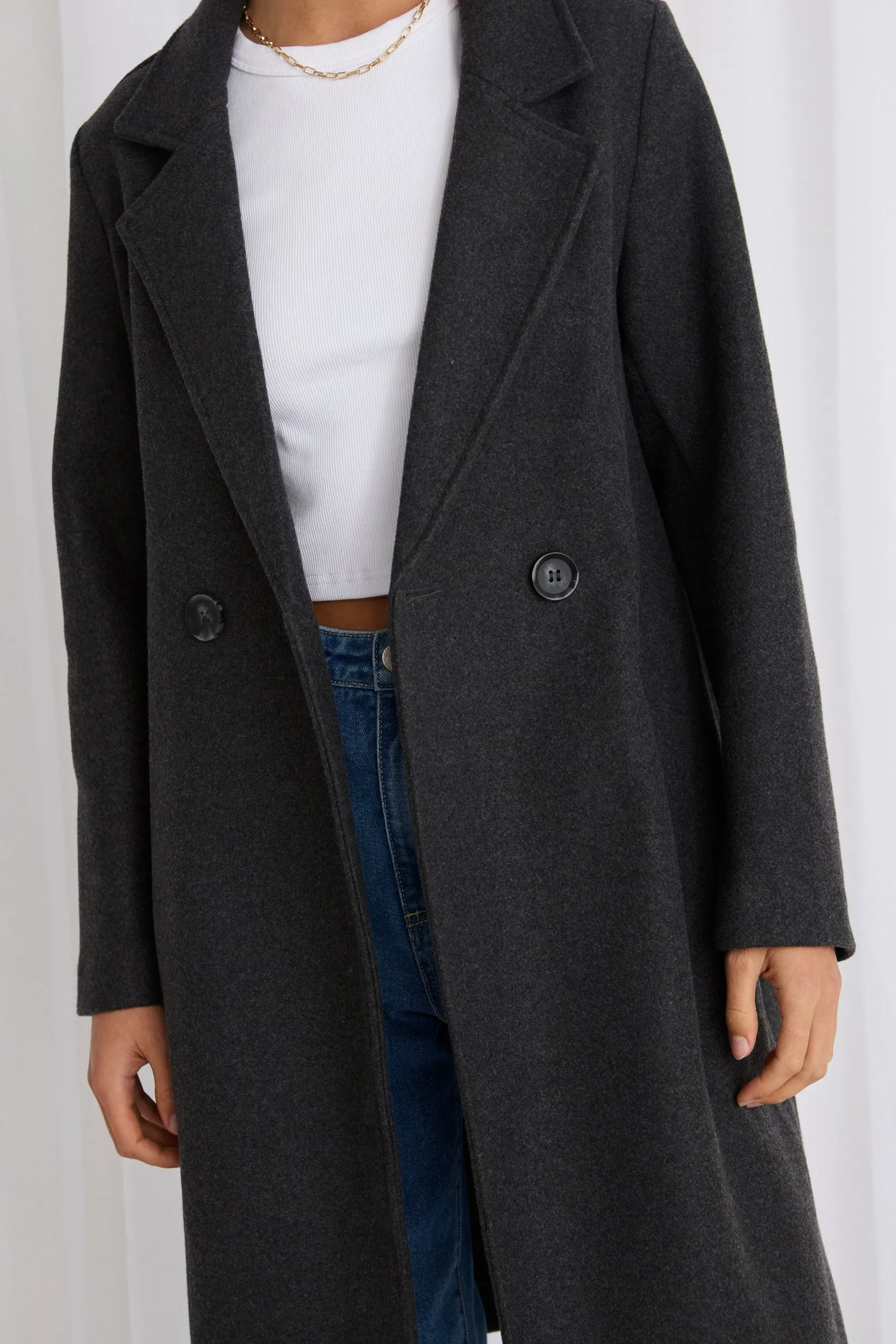 Hideaway Charcoal Fitted Double Breasted Coat