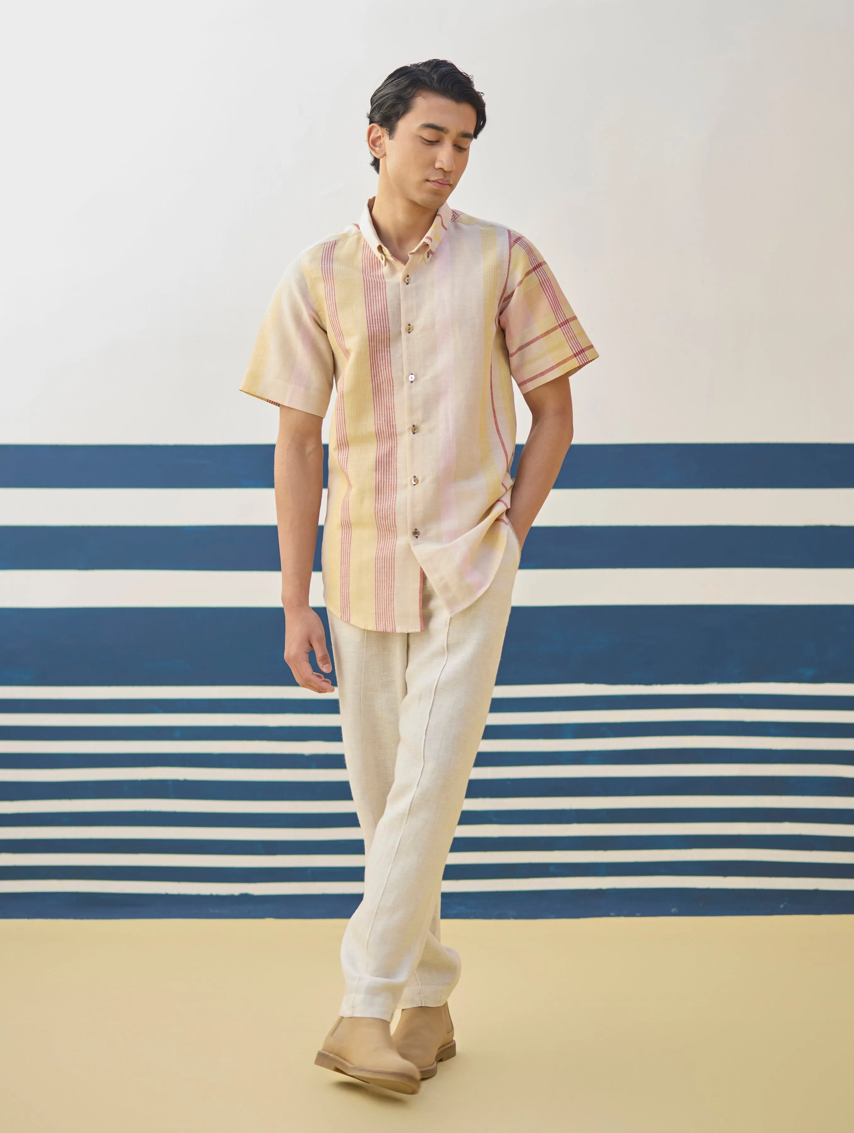 Hosa Modern Check Linen Shirt - Sand