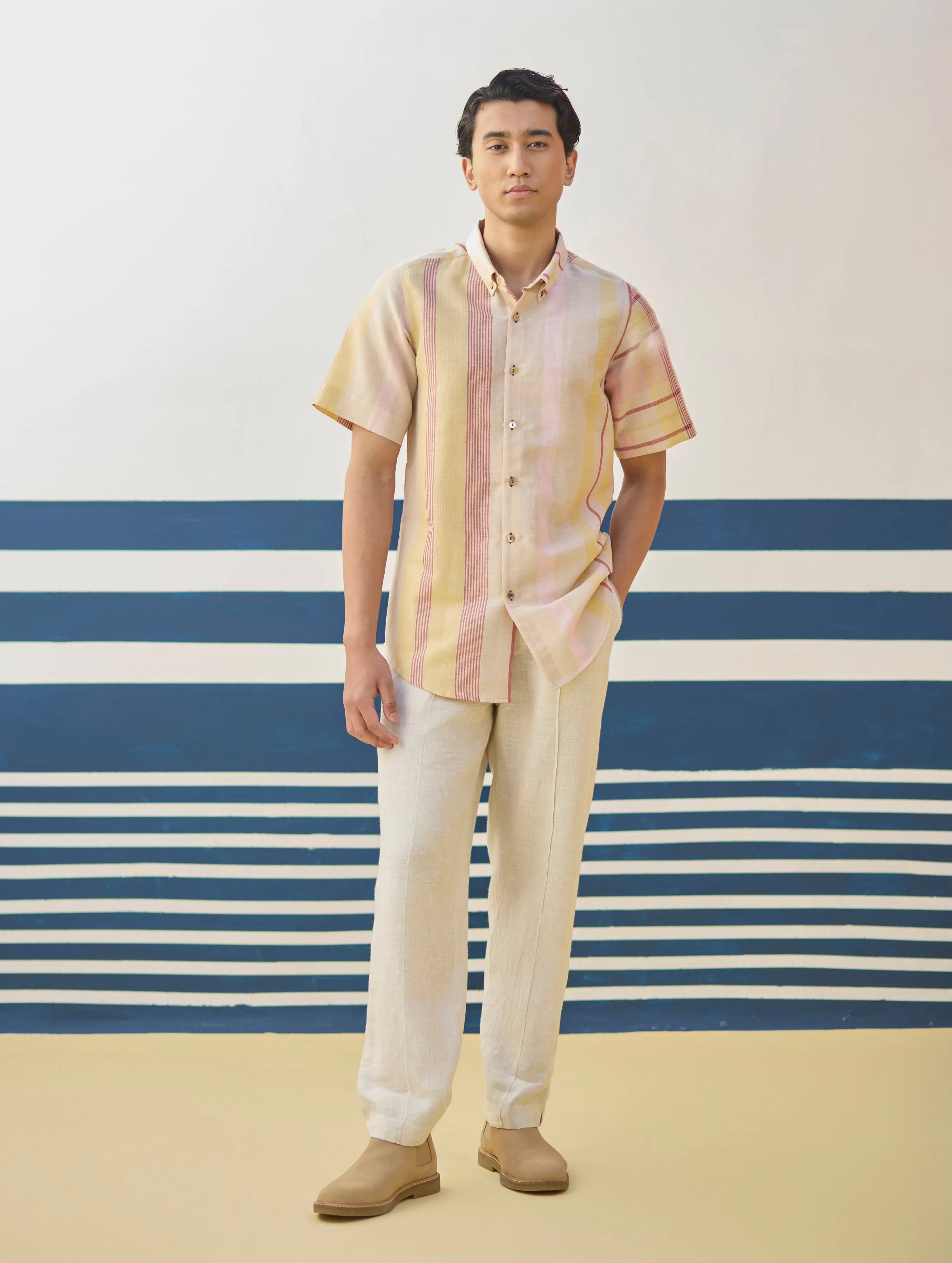 Hosa Modern Check Linen Shirt - Sand