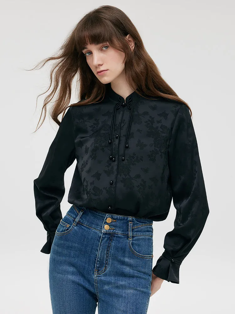 Jacquard Mandarin Collared Women Shirt