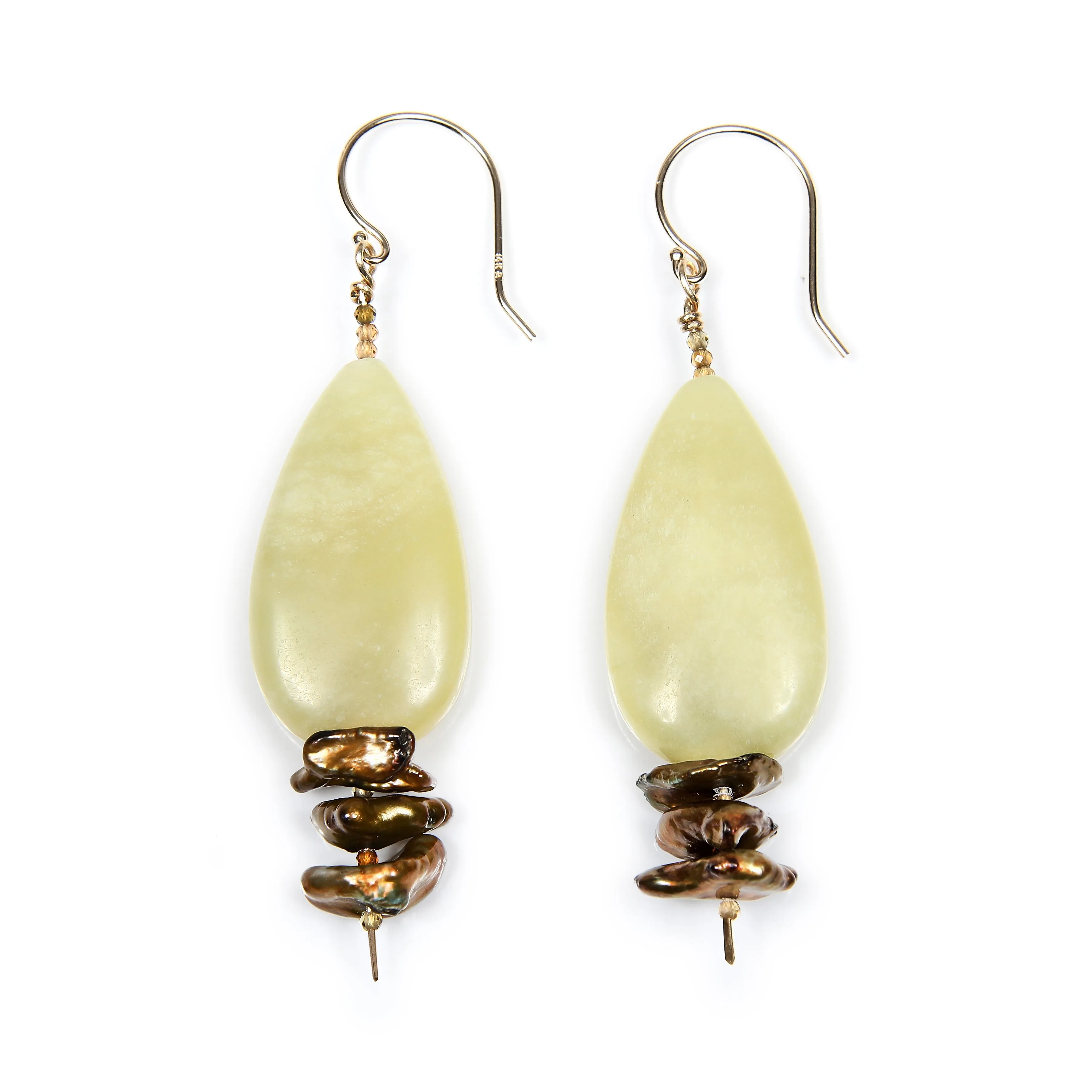 Jade, Pearl, Tourmaline, and Gold Ear Wires