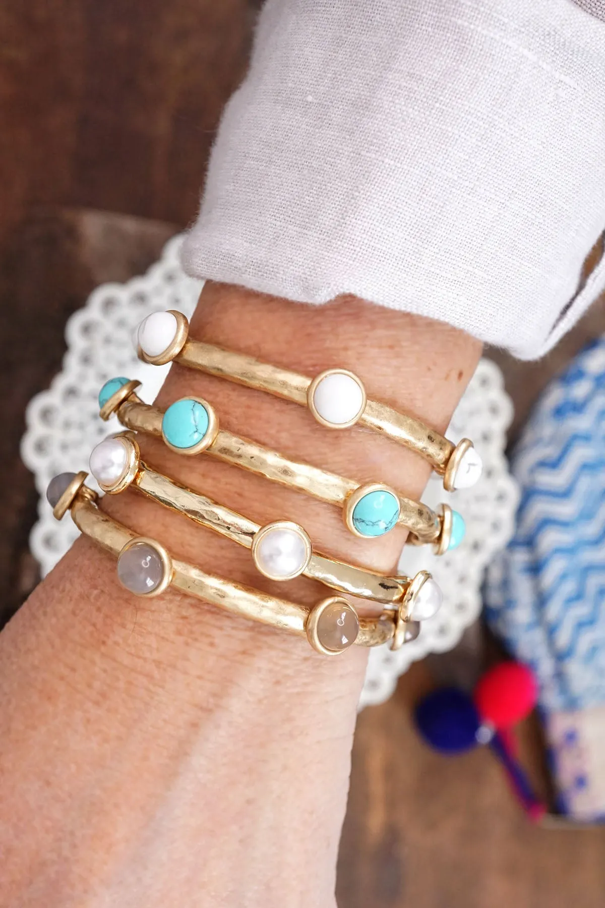 Jeweled Golden Bangle with semi precious stone dots