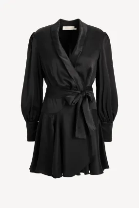 Kleid Silk Wrap Mini in Schwarz