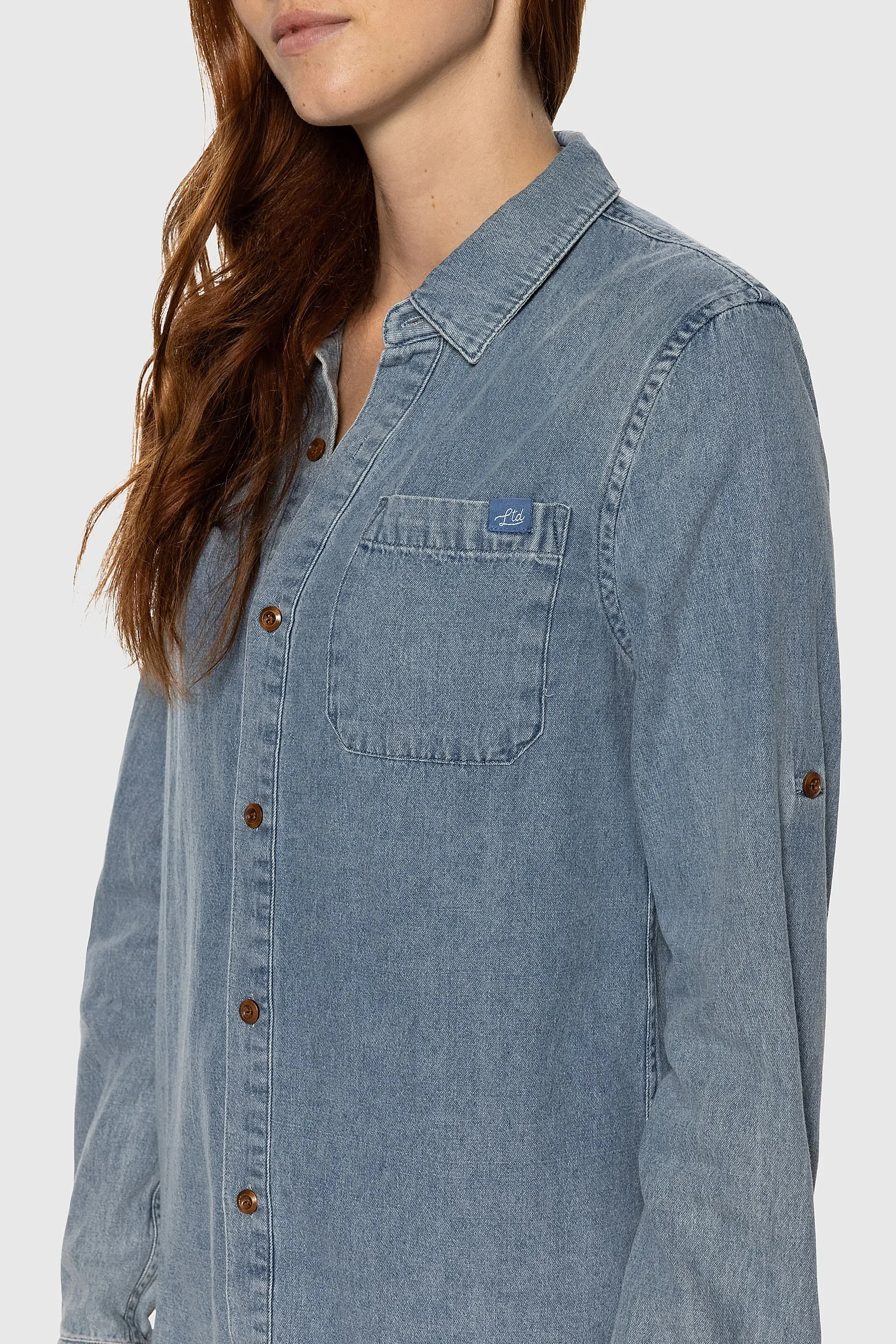 Ladies Denim Button Up