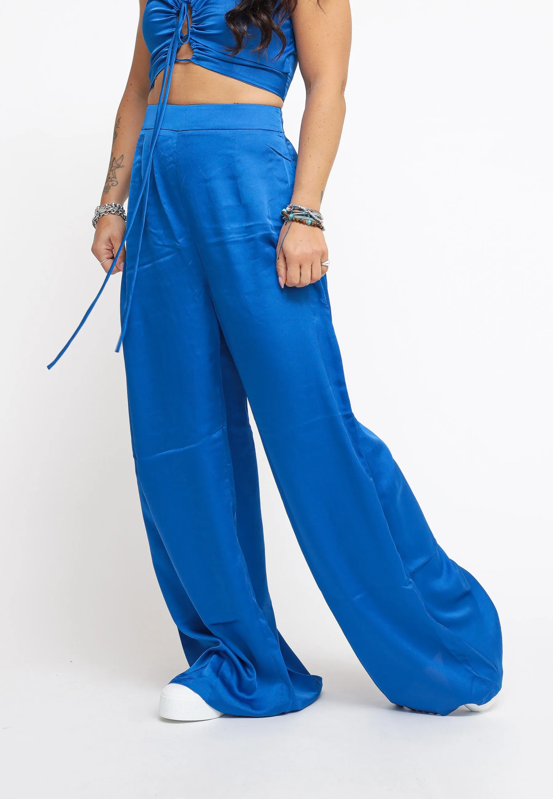 Ladies Trousers - Blue Sateen