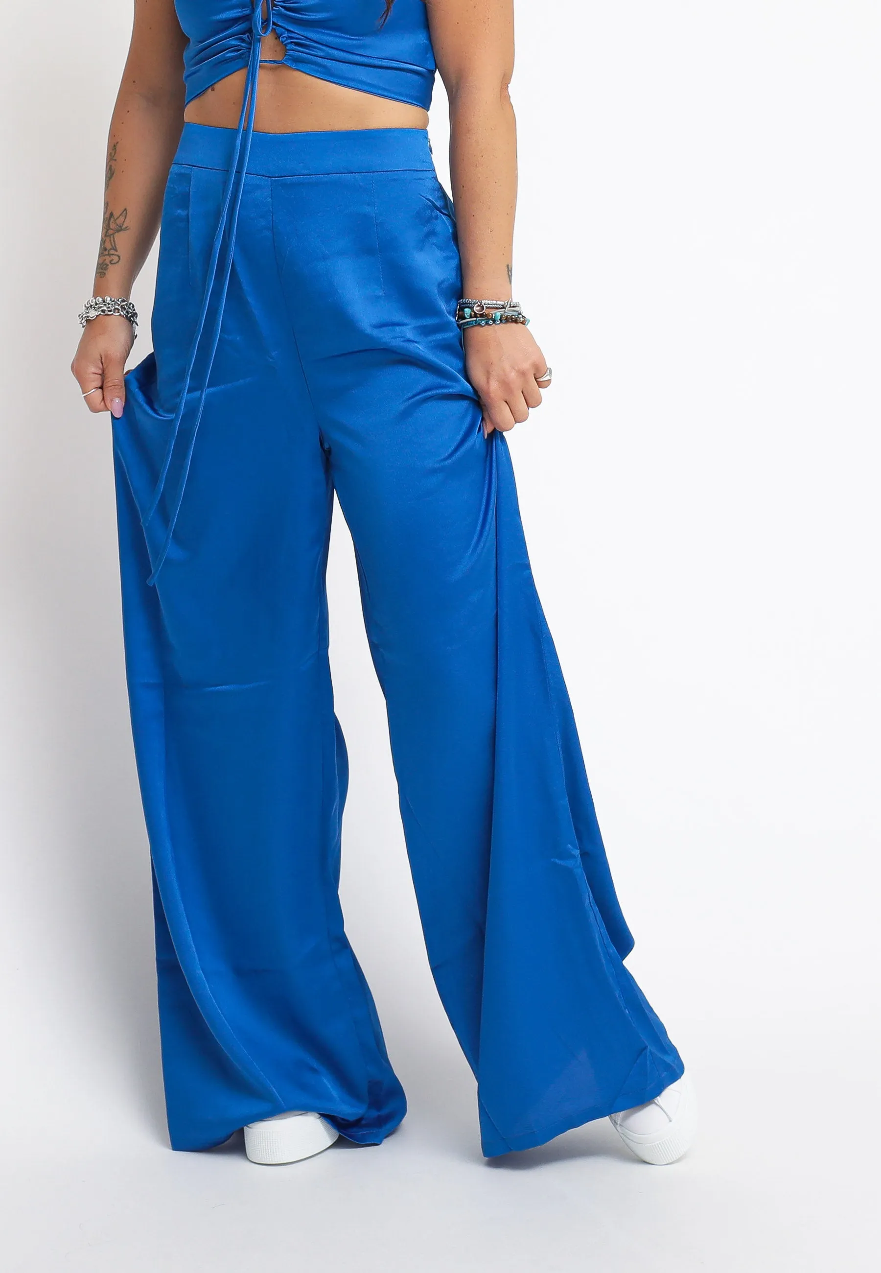 Ladies Trousers - Blue Sateen