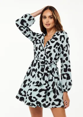 Liquorish Long Sleeves Animal Print Mini Wrap Dress