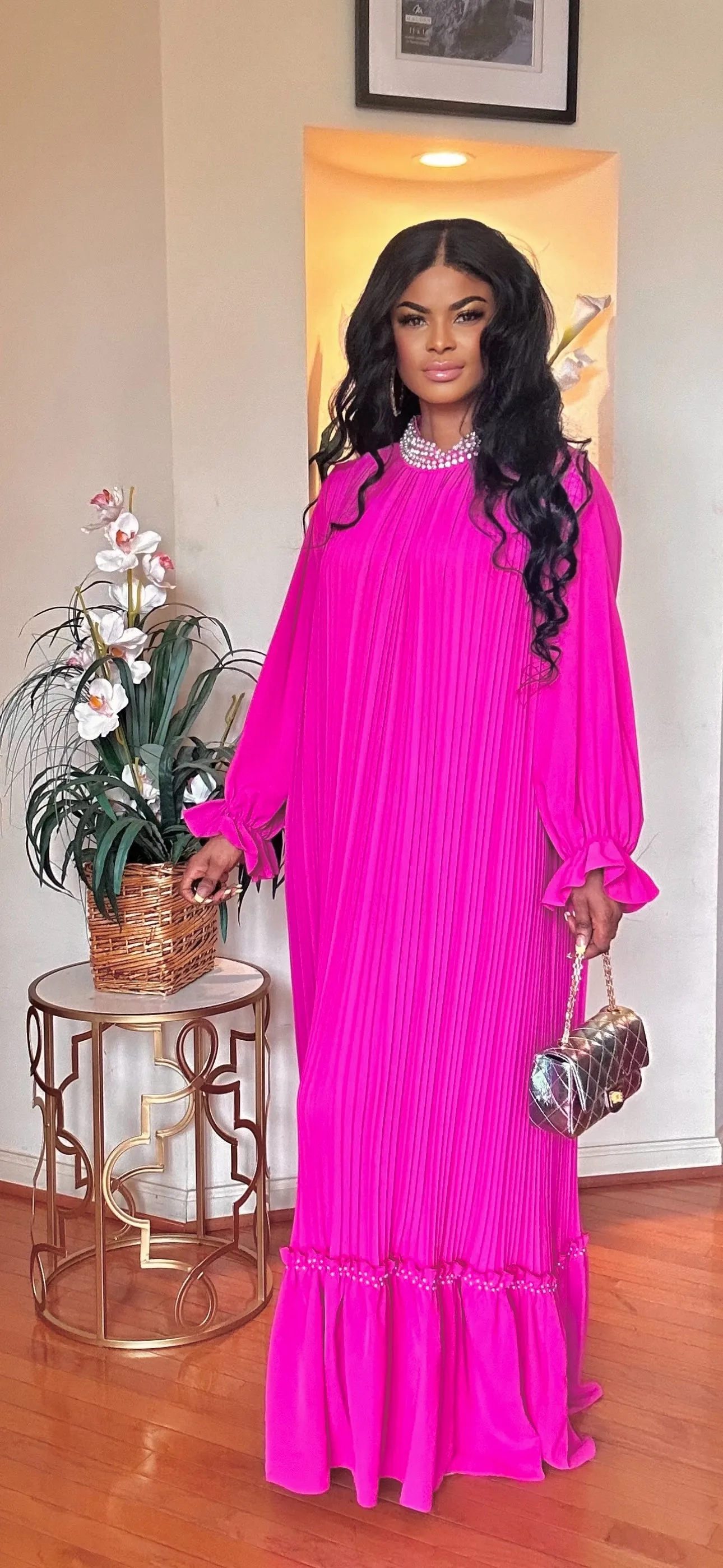 LONGSLEEVE FLOOR LENGTH MAXI DRESS(PINK)